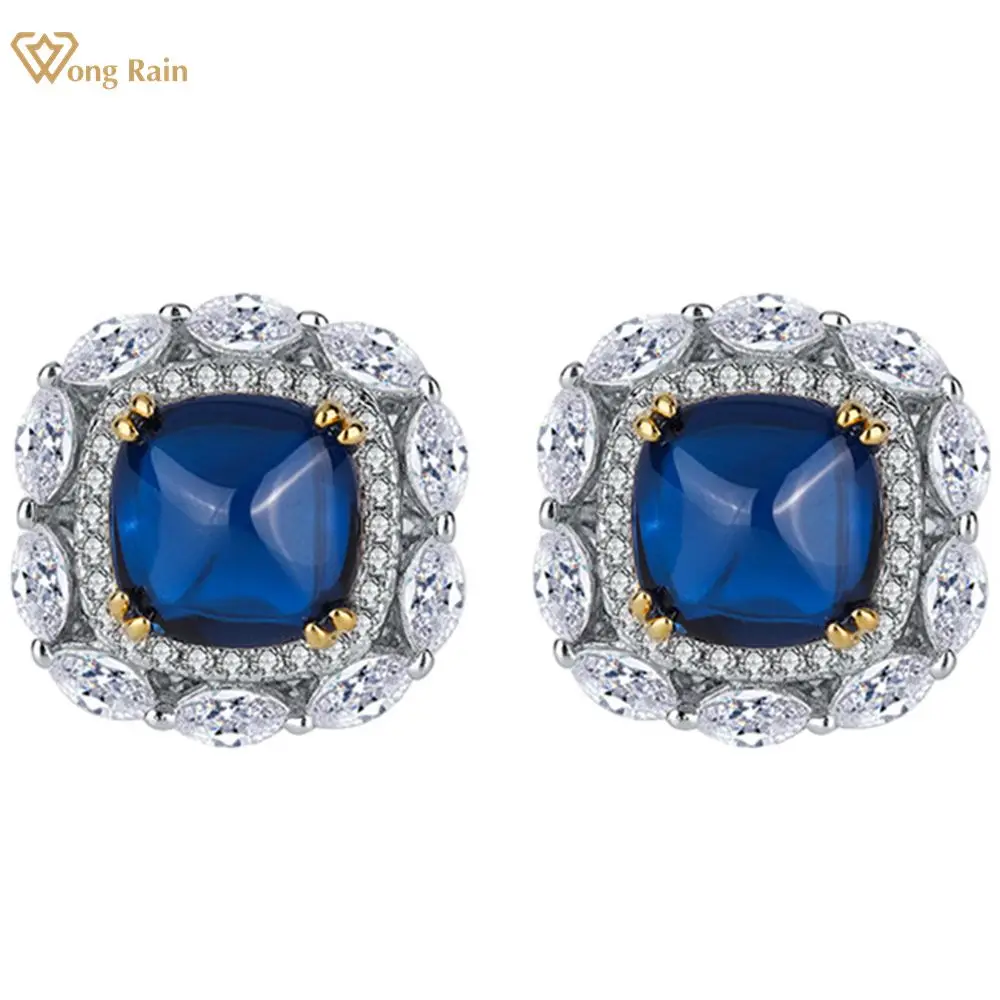 

Wong Rain, 100% 925 пробы, серебряные серьги-гвоздики с сахарной буханкой, сапфиром, изумрудом, рубином, высокоуглеродными бриллиантами, ювелирные изделия