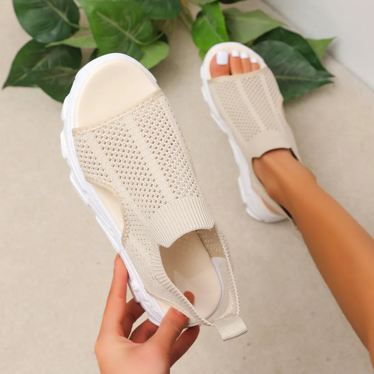 2023 Summer Women Sandals Breathabe Mesh Women Wedges Shoes Casual Slip On Comfort Walking Shoes Mujer Peep Toe Female