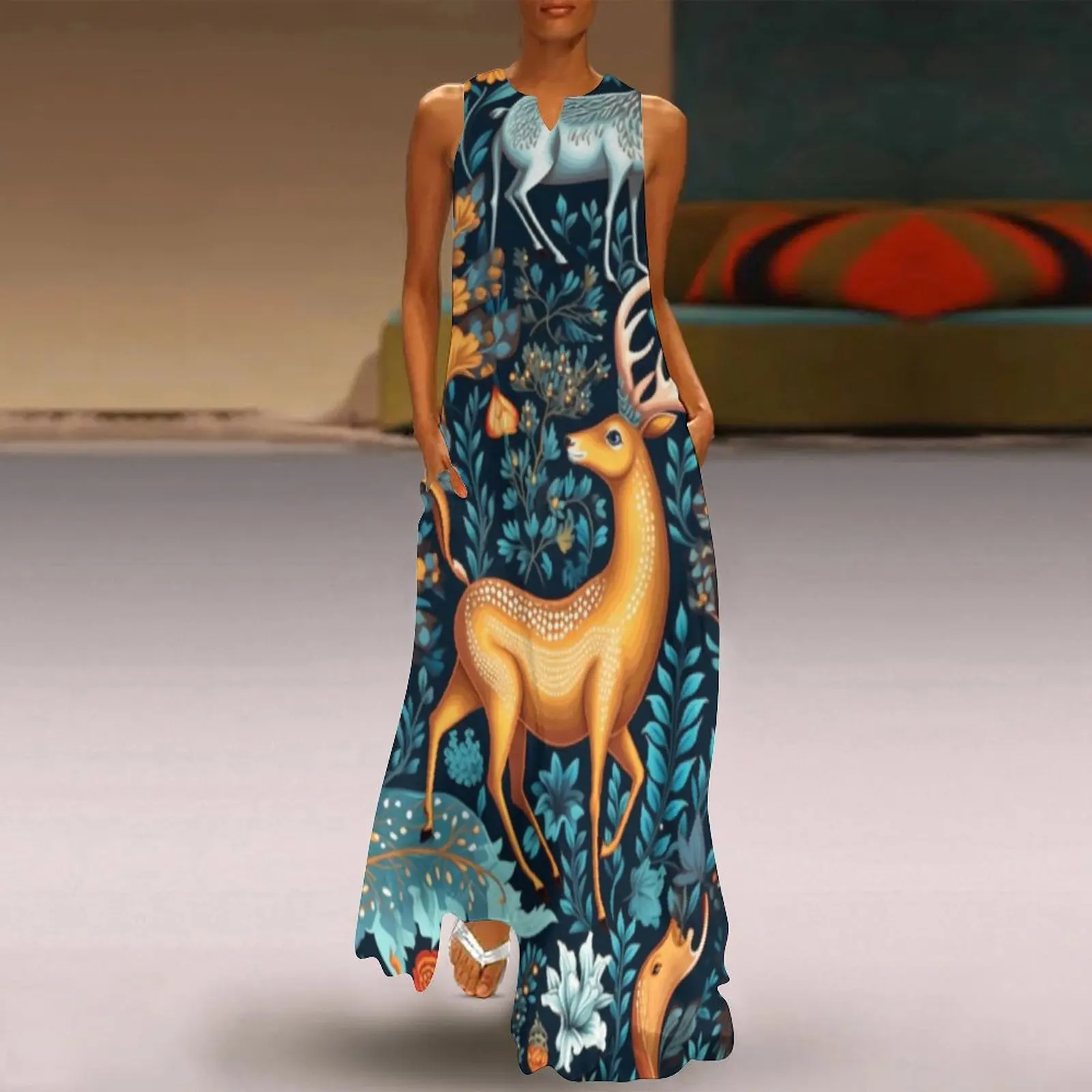 

Модное женское длинное платье, летнее вечернее платье с принтом пейсли для охоты, оленя, уркиша, винтажная одежда для женщин