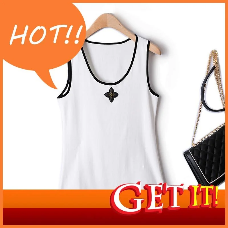

Contrast Oversized T-shirt 2023 New Color Y2k Clothes Round Neck Stretch Slim Sleeveless Bottoming Women Summer Top 4XL