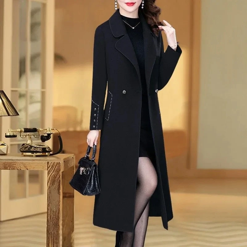 Осень-зима 2022 шерстяное пальто для женщин среднего возраста куртка двубортная