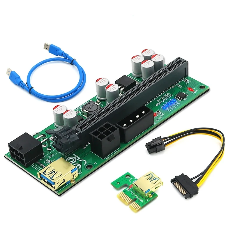 

VER010 -X USB3.0 PCI-E Riser PCI for EXPRESS 1x 4x 8x 16x Extender LED Marquee Pcie Riser Adapter Card 6P Power for Mine P9JB