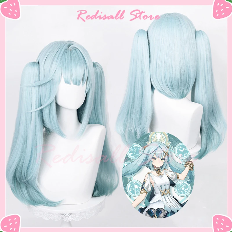 

Парик для косплея Genshin Impact Faruzan, термостойкий синтетический волос с прямыми синими хвостиками длиной 50 см, для ролевых игр на Хэллоуин