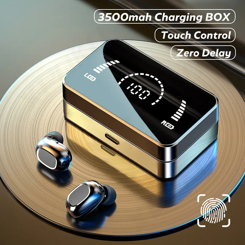 

TWS Wireless Bluetooth Headphones HD Mirror Screen LED Display Earphones with 3500mAh Charging Box 9D HIFI Stereo Earbud Headset