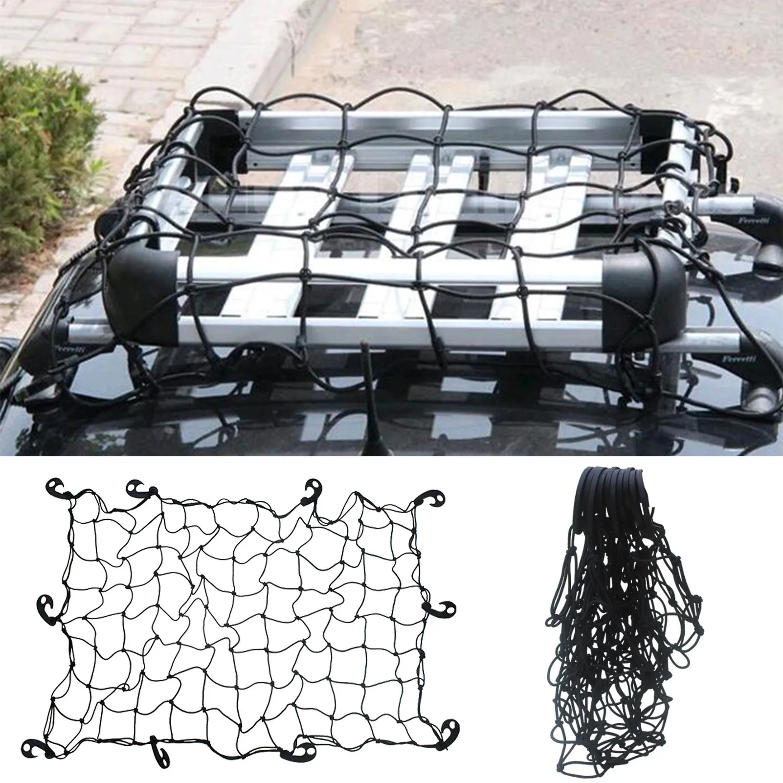 

Car Trunk Rooftop Net Stretchy Bungee Mesh Elastic Cargo Luggage Storage Organizer Universal Travel Offroad SUVs Roof Accessory