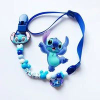 disney stitch baby silicone pacifier mickey mouse anime antidrop chain pacifier hole anti lost chain belt newborn figures toys