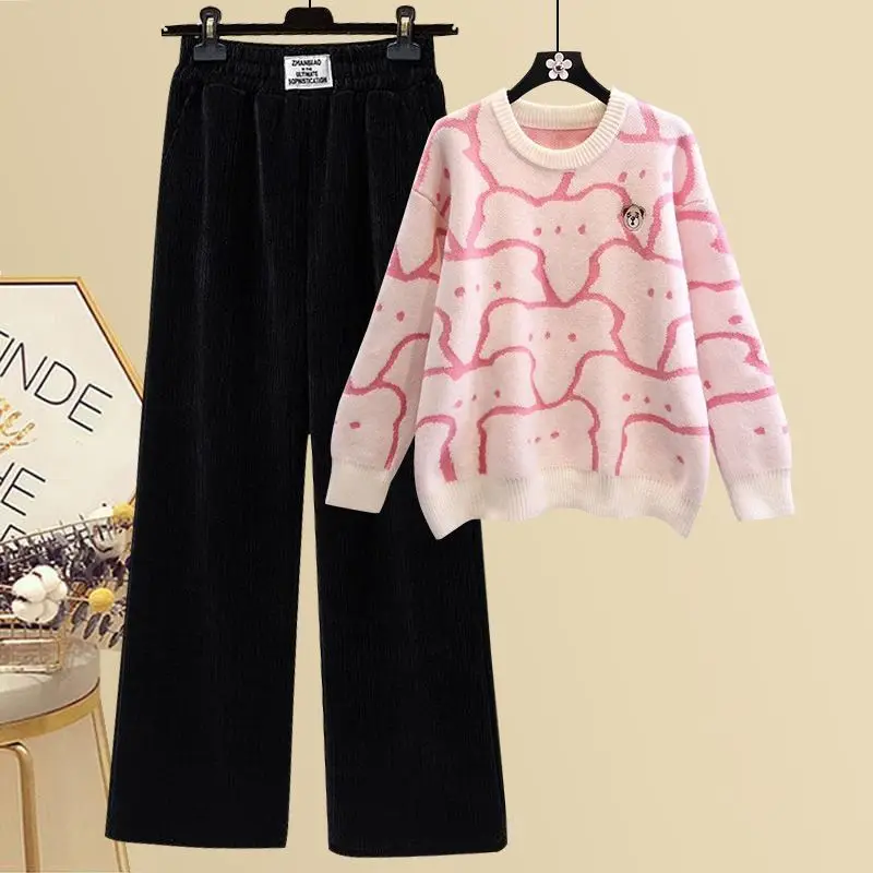 

Женский осенне-зимний костюм серии Sen, новинка 2023 года, свободный свитер и плюшевые повседневные брюки, комплект из двух предметов