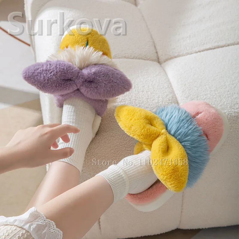 

Cute Cartoon Lover Slipper Animals Bear Rabbit Indoor Leisure Shoes Couple Home Floor Slipper Warm Plush Anti-Slip Winter Shoes