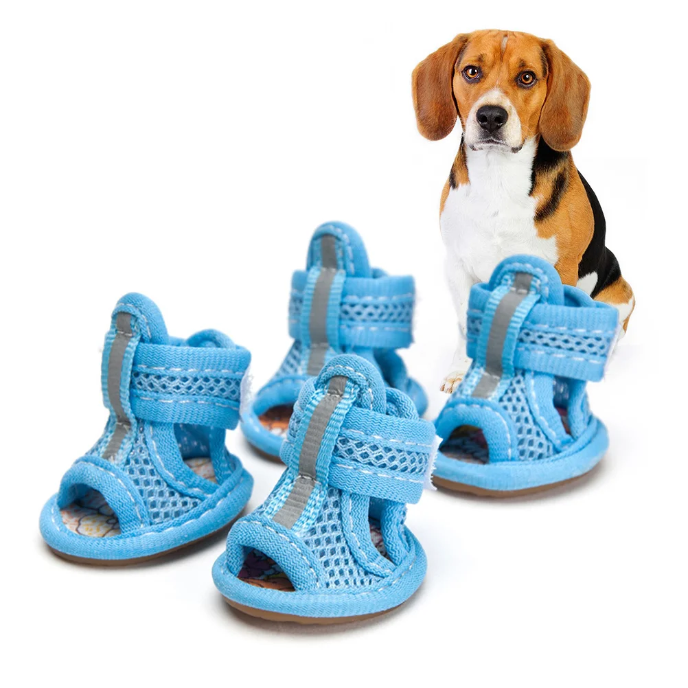 

4pcs Sandals Summer Shoes Mesh Sandals Breathable Summer Shoes for Puppy Supplies ( Blue, 3 5x4 5cm )