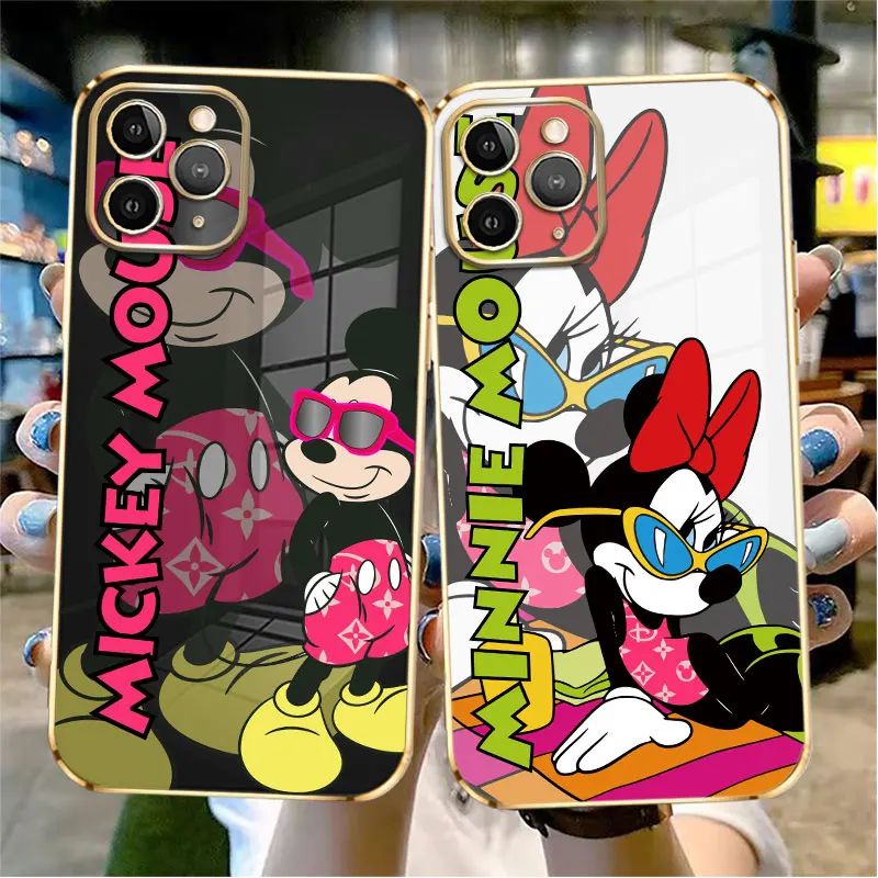 

Summer Minnie Mickey Mouse Sunglasses Plating Phone Case For iPhone 14 13 12 11 Pro Max Mini X XR XS Max 7 8 6 6s Plus Shell