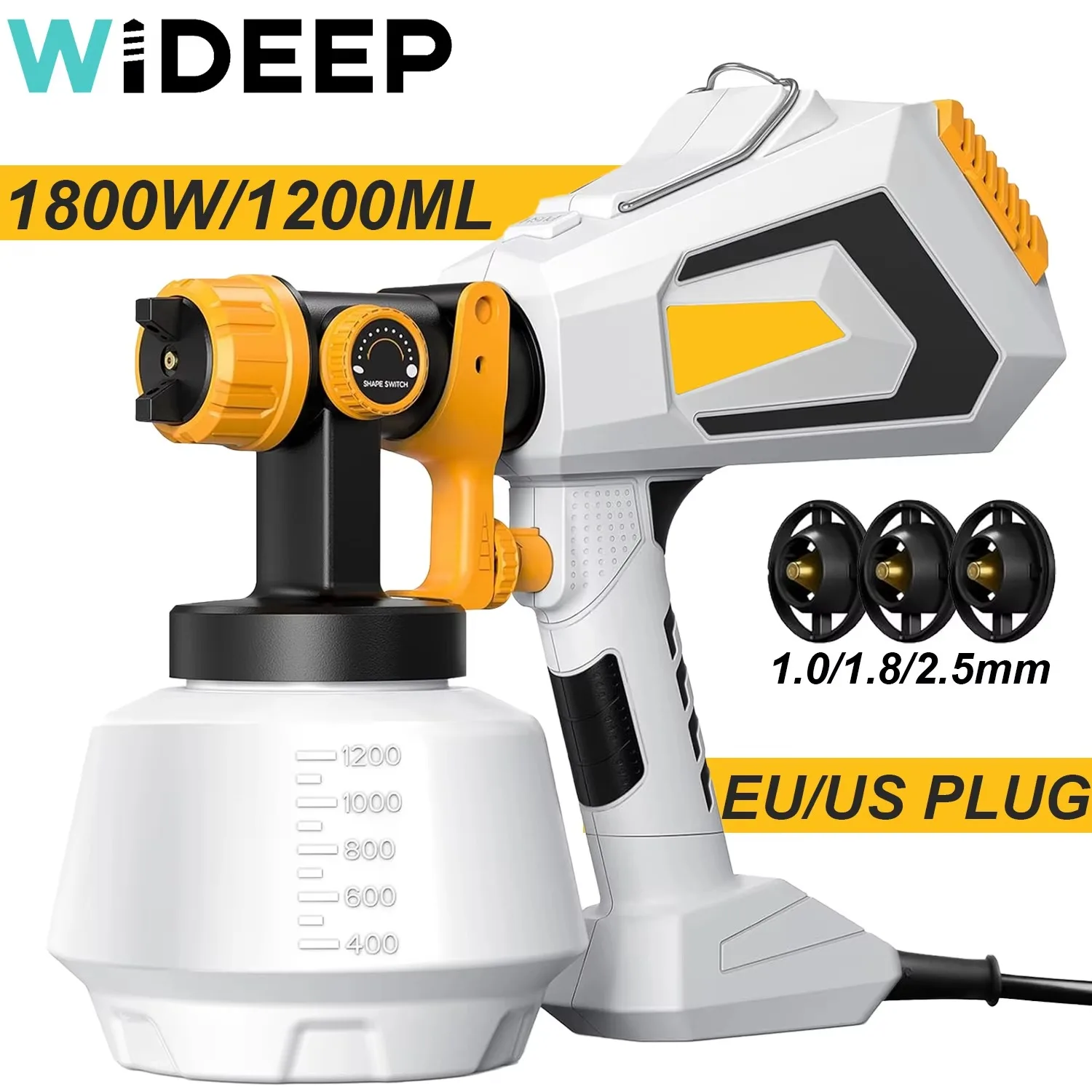 Электрический пистолет-распылитель 1200 мл, 110 В/220 В, 1800 Вт, бытовой распылитель краски HVLP для автомобильной мебели, стальное покрытие, забор, аэрограф