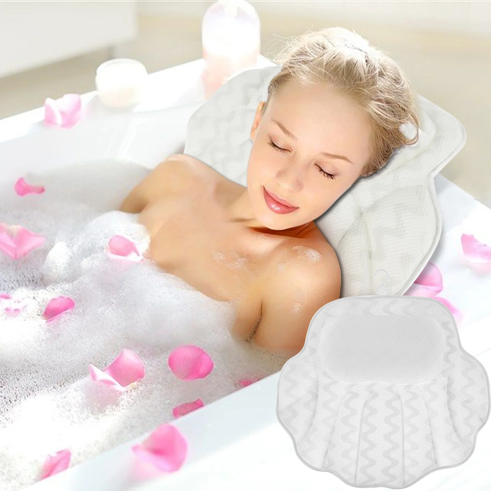 

Bath Pillow Soft Ergonomic Bathtub Pillow with 6 Suction Cup 4D Bathtub Pillow Neck Support Quick Dry Non-Slip Bathtub Pillows