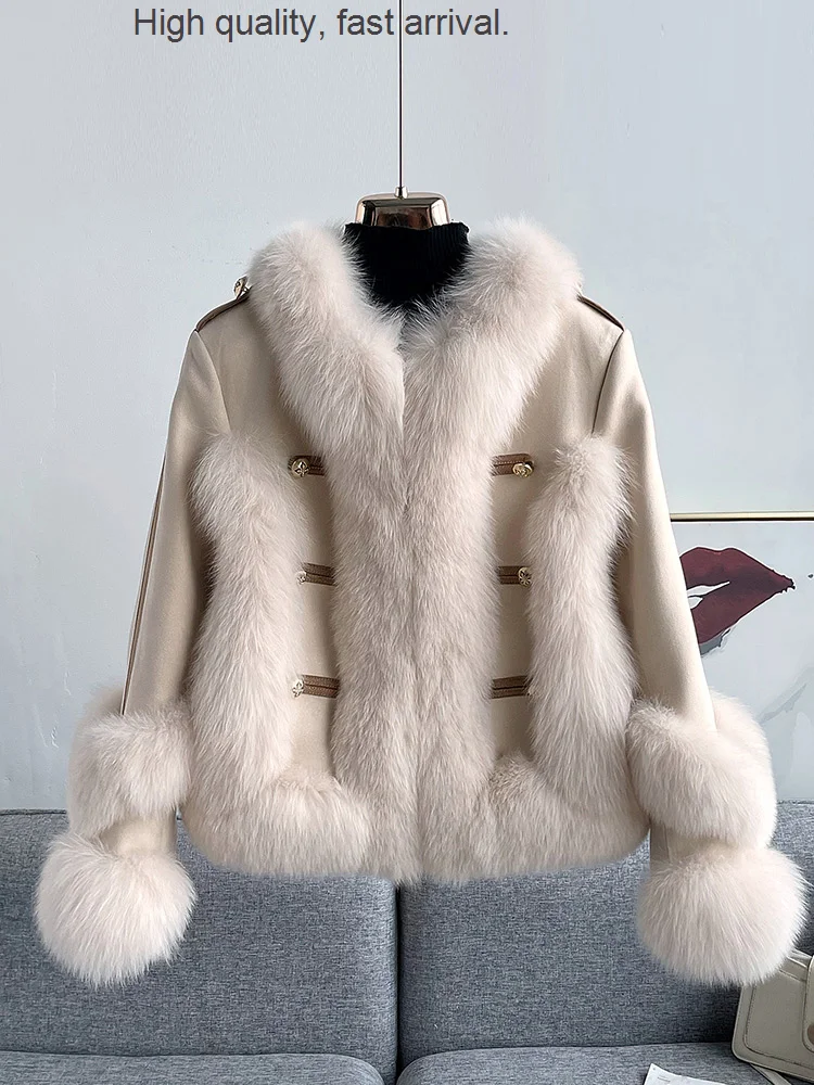 

Leather Fox Full Fur Coat Women's Stitching Suede Parka Winter New Small Young