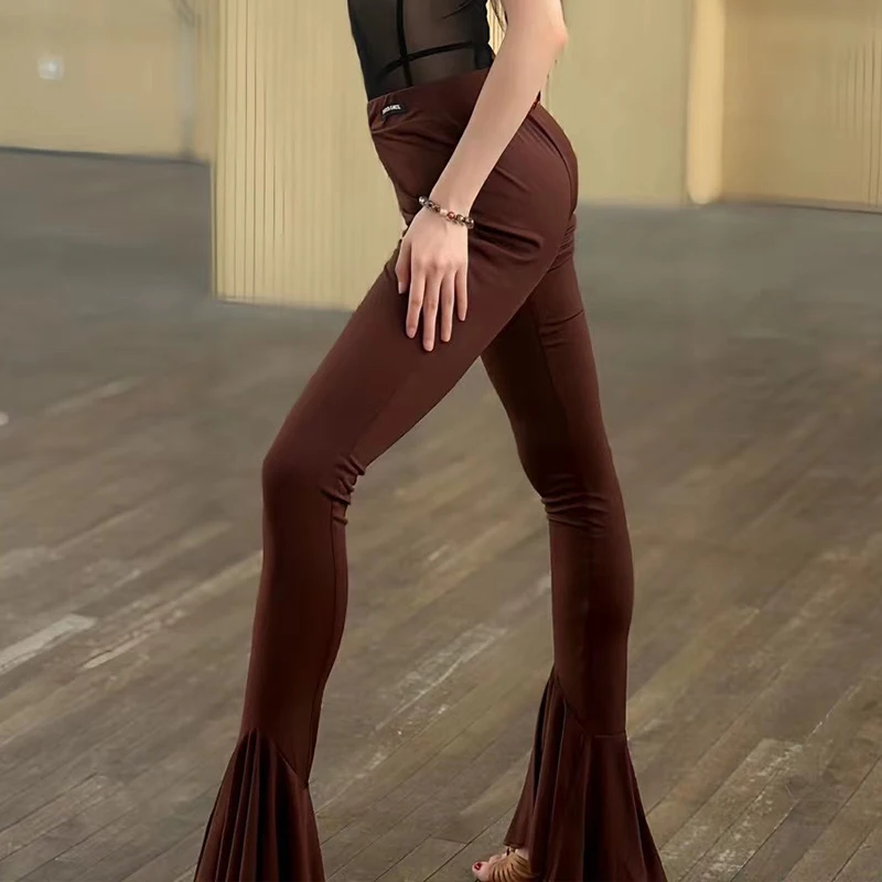 Женские брюки-клеш для латиноамериканских танцев черные тренировочные брюки