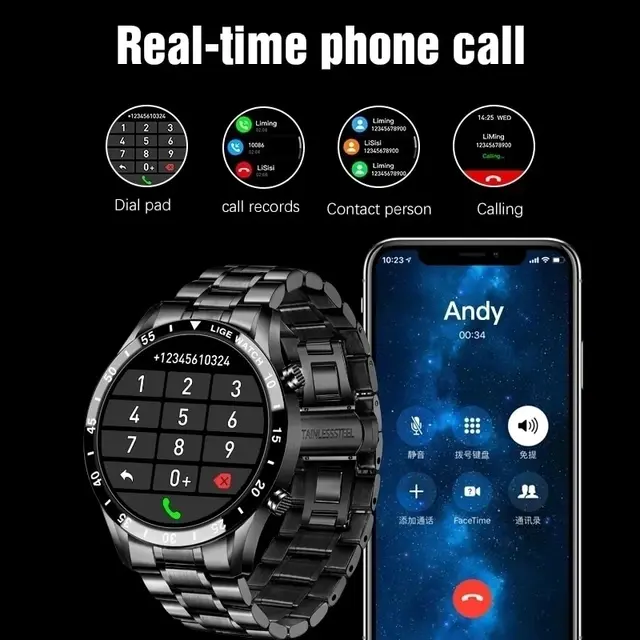 LIGE 2023 Smart Watch Men Full Circle Touch Screen Bluetooth Call Men Smartwatch Waterproof Sport Activity Fitness Watch+Box 2