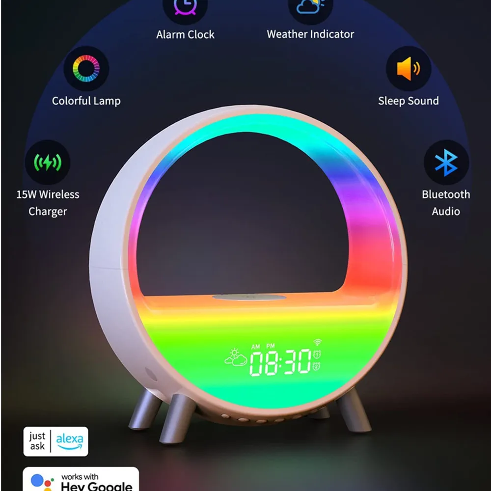 

Smart WiFi Sunrise Alarm Clock Night Light Wake Up Light Sunset Lamp With Alexa Google Bedside Home Room Decor Bluetooth Speaker