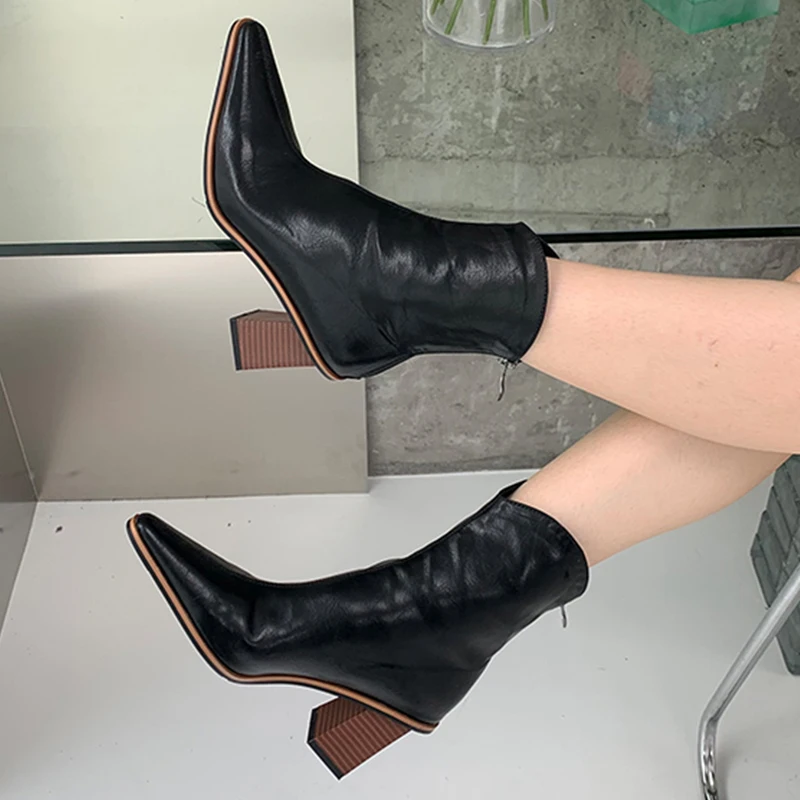 

Heels Shoes Short Ankle Chelsea Boots For Female Outside Ladies Pumps Pointed Toe Fashion Zippers Women Modern Booties 2022 Sexy
