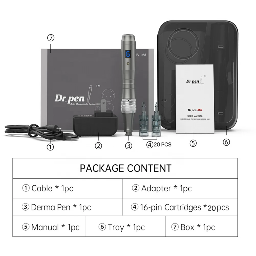 Беспроводной Dr. Ручка-аппликатор Pen M8 с 6-ступенчатой регулировкой и 20 картриджами, длина иглы 0,25 мм (art.: 3920daa0d253b) - 3920daa0d253b