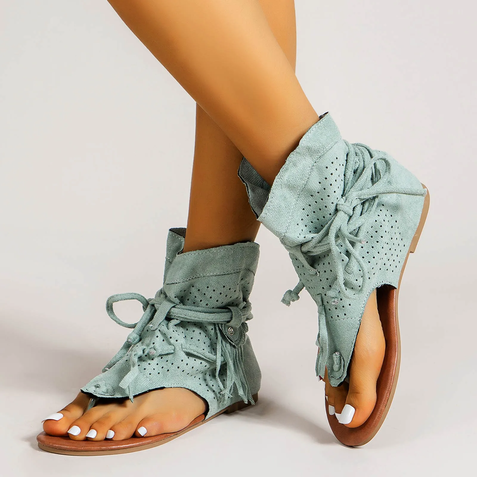 Женские сандалии-гладиаторы в ретро стиле Винтажные ботинки с зажимом на носком