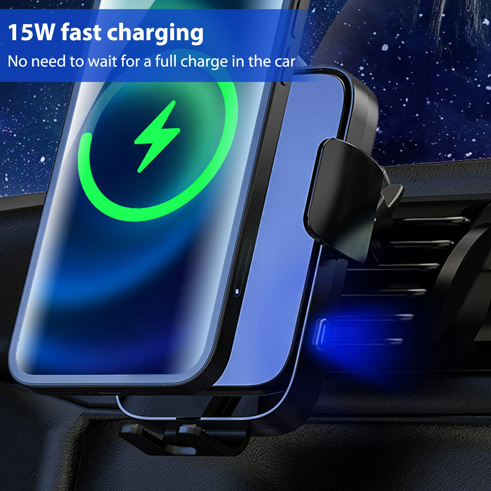 

Беспроводное Автомобильное зарядное устройство с автоматическим зажимом, 15 Вт, автомобильный держатель для телефона с быстрой зарядкой дл...