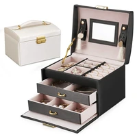 leather three layer jewelry box jewelry necklace storage box display boxmakeup organizer