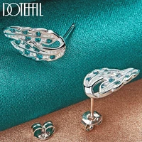 doteffil 925 sterling silver leaves blue aaa zircon stud earring for wedding fashion woman charm jewelry