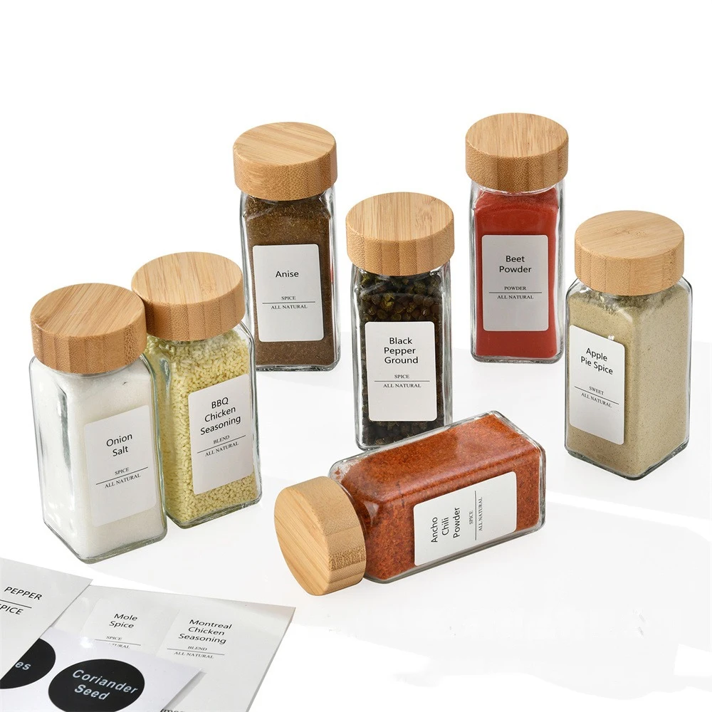 

120ml Bamboo Wood Lid Seasoning Bottle Glass Seasoning Storage Jars Salt Shaker Pepper Storage Bottles Spice Organizer Jars