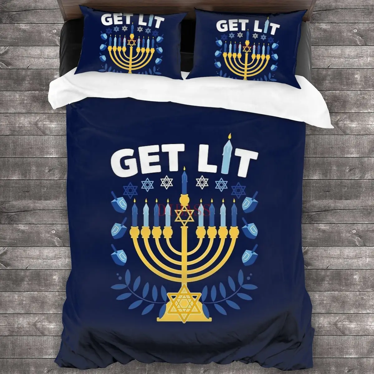 

Get Lit Hanukkah Soft Microfiber Comforter Set with 2 Pillowcase, Quilt Cover With Zipper Closure King Size Comforter Cover