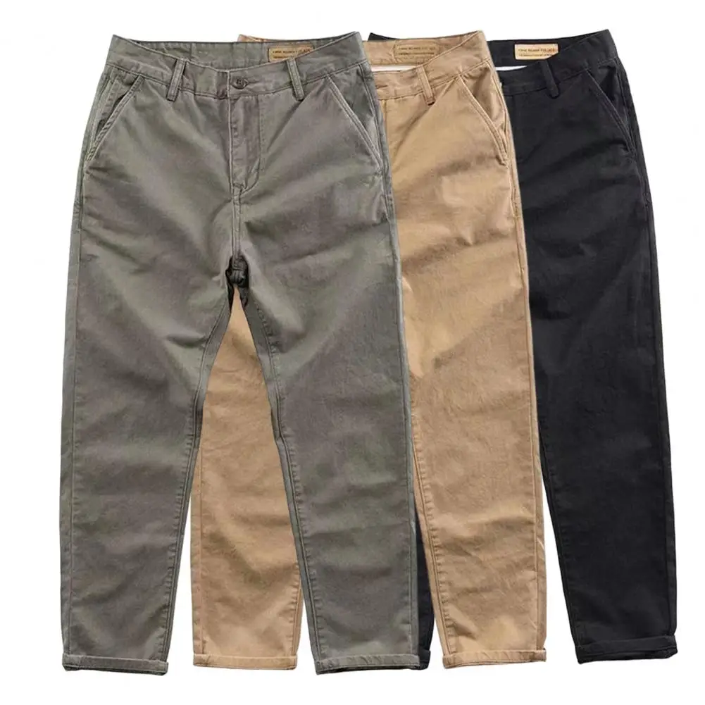 

Men Cargo Pants Solid Color Dirt-resistant Men Work Trousers Button Zipper Closure Training Pants Loose Pockets Male Work Pants