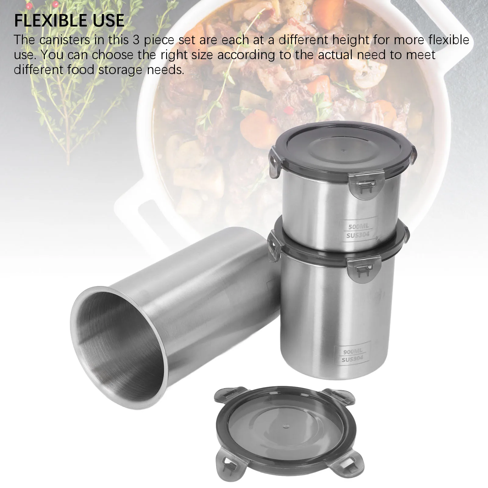 3шт Пищевая канистра из нержавеющей стали 304 Герметичная многофункциональная