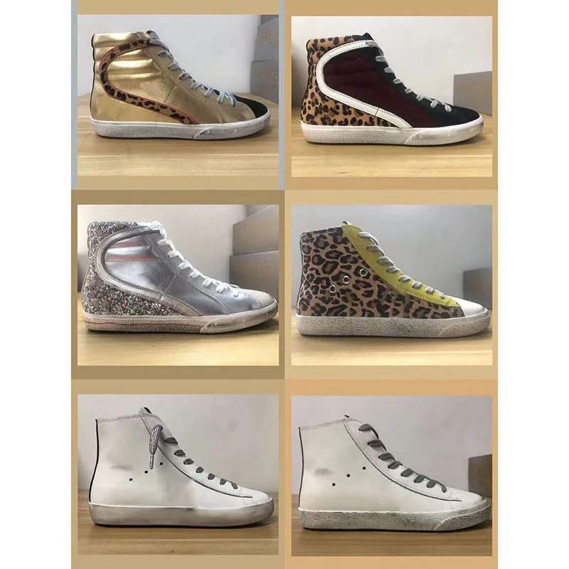 

New Parent-child Leopard Print Sequin Leather Stitching Custom Small Dirty Shoes High-top Sports Casual Shoes Four Seasons ST28