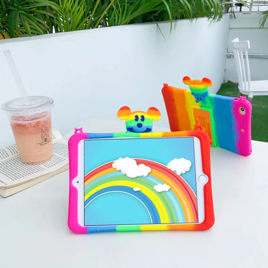 

Kid Cover for IPad Pro 12.9 2022 2021 2020 2018 Cartoon Soft Silicon Rainbow Mouse Safe Stand Pro 12.9 2015 2017 Tablet Case
