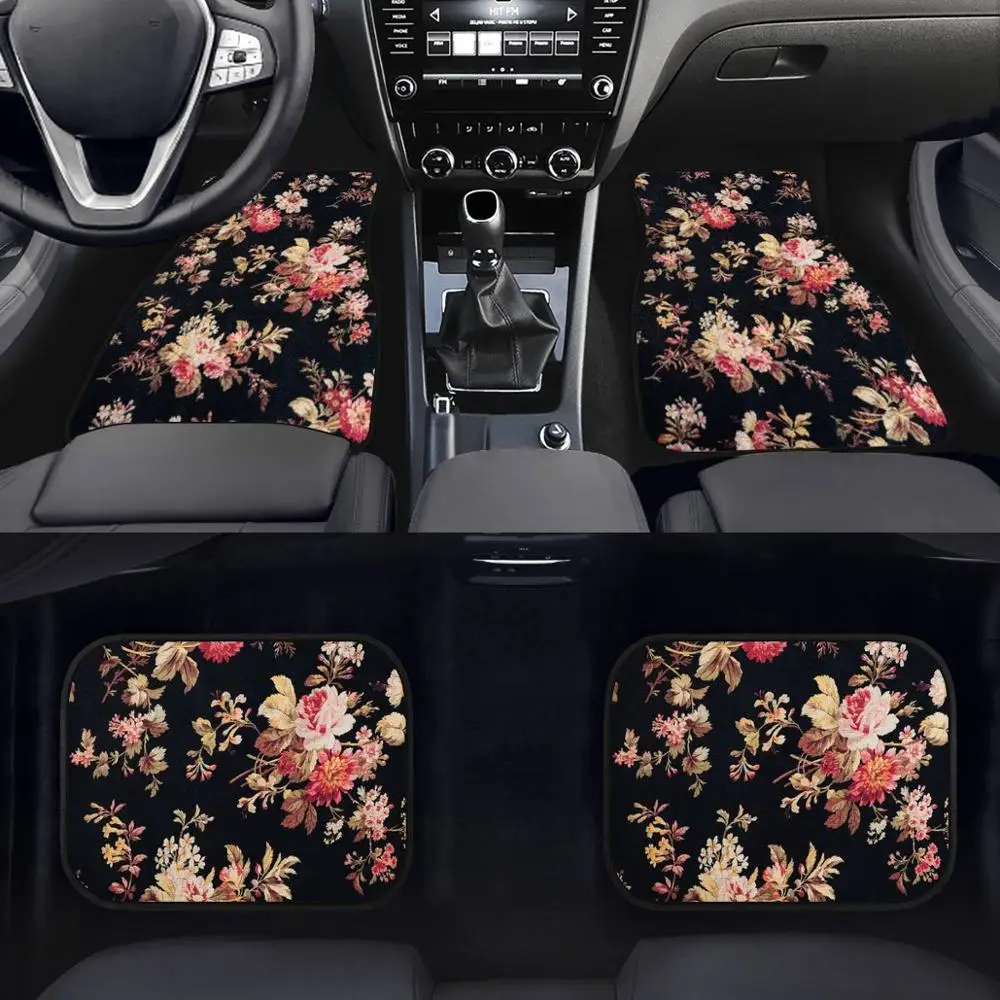 

Fashion Floral Style Girly Car Accessories Interior Floor Mats for Women Flower Set of 4 Durable Anti-slip Carpets