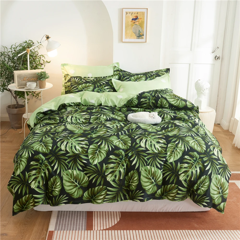 

Tropical Leaves Bedding Set Twin Kids Duvet Cover Set Cozy Microfiber Simple Bed Linen Set Bedclothes Comforter Quilt Cover Set