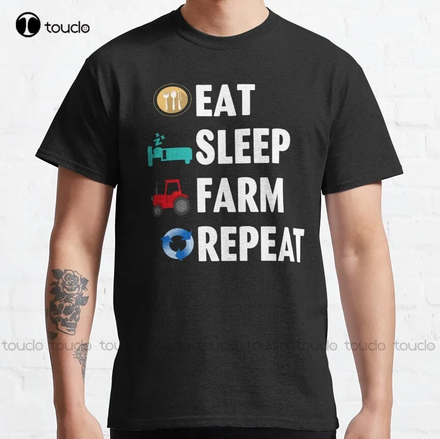 

Eat Sleep Farm Repeat Trendy Classic T-Shirt Men T Shirts Custom Aldult Teen Unisex Digital Printing Tee Shirt Fashion Funny New