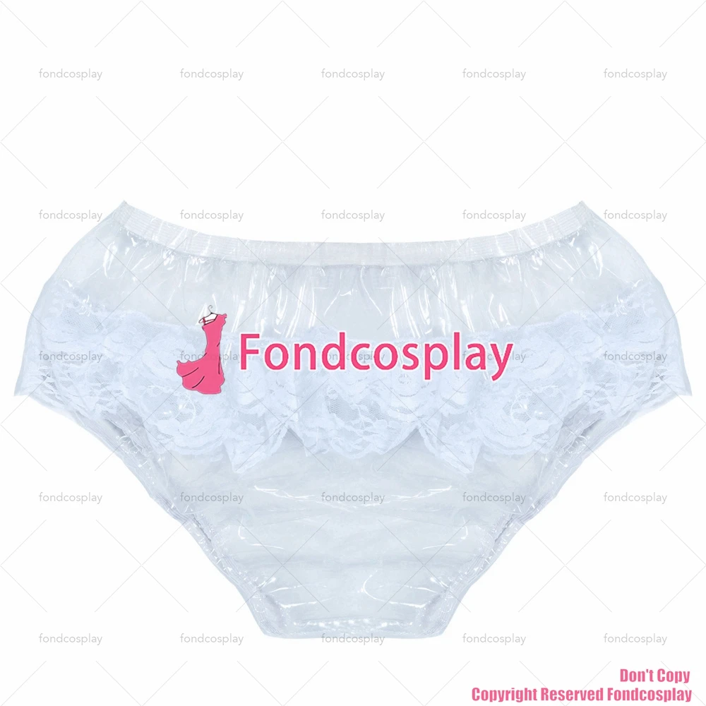 

fondcosplay adult sexy cross dressing sissy maid short Clear PVC Brief Panties lace CD/TV[G3854]