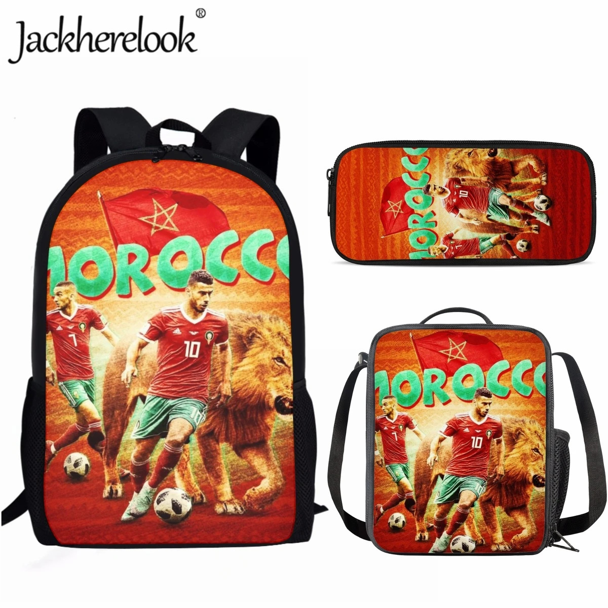 

Школьный рюкзак Jackherelook для детей, ранец с принтом марокканской команды, футбольной звезды, Повседневная Спортивная Дорожная сумка для маль...