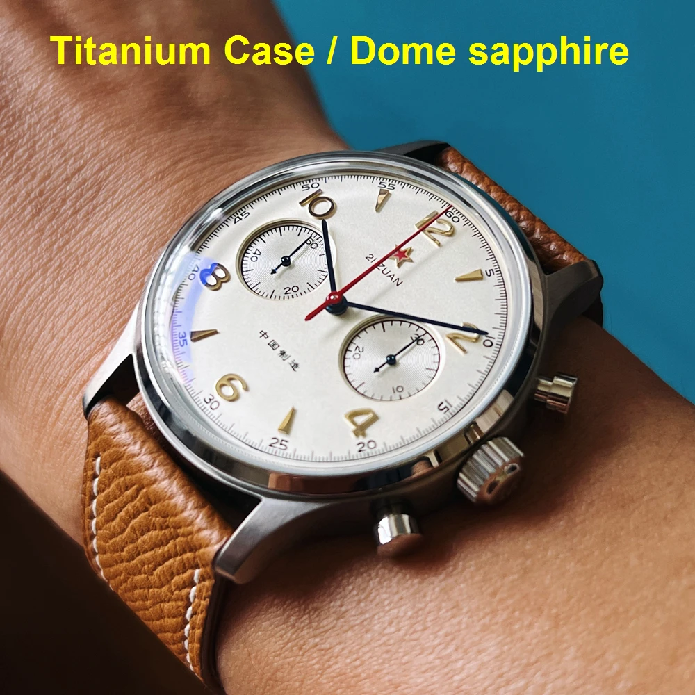 

1963 Pilot Chronograph Watch Titanium Seagull ST19 Hand Wind Mechanical Wristwatches Men 40mm Air Force Panda Watches Military
