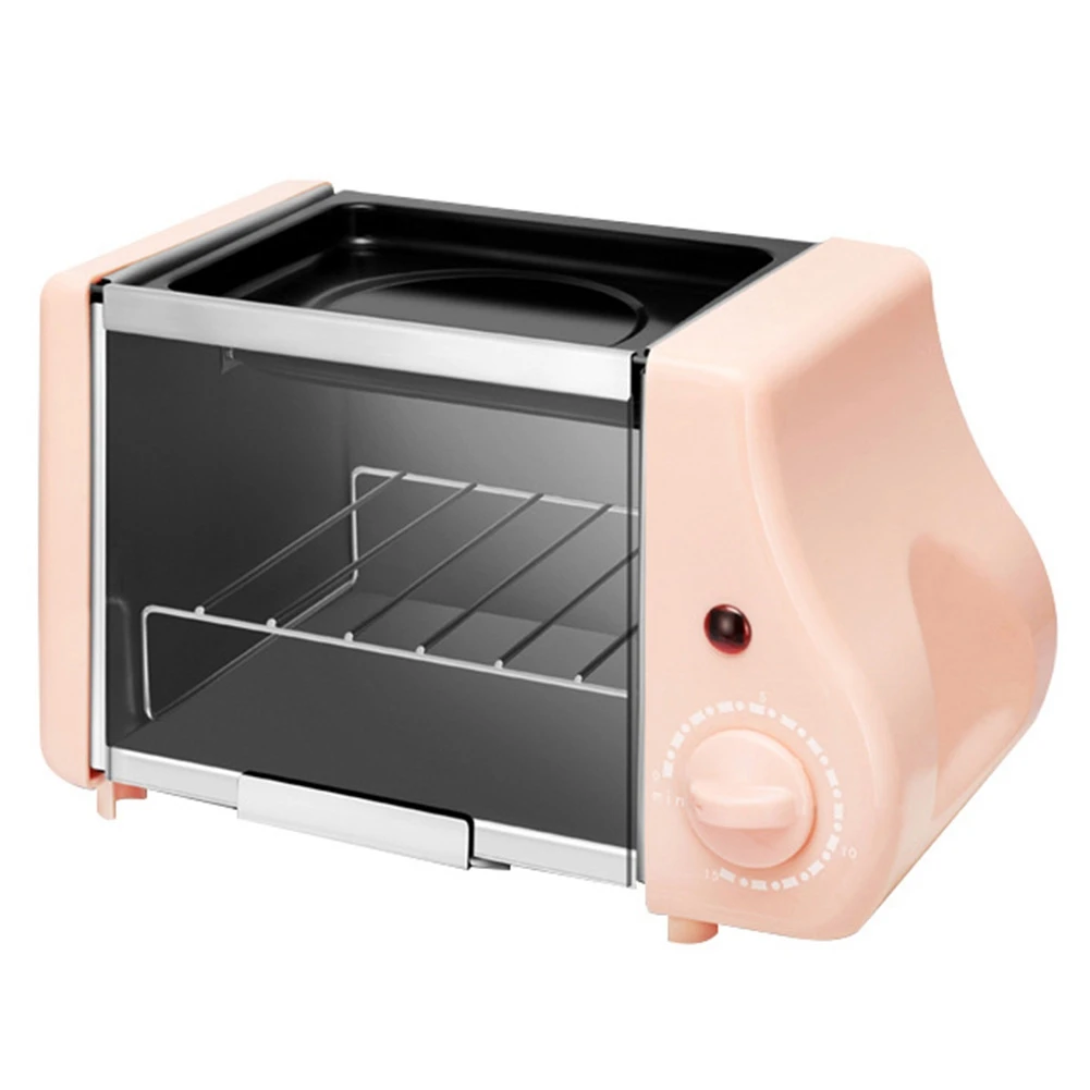 

Mini Electric Oven Roast Grill Toaster Cake Baking Machine Steak Fried Eggs Omelette Frying Pan Timer EU Plug Pink