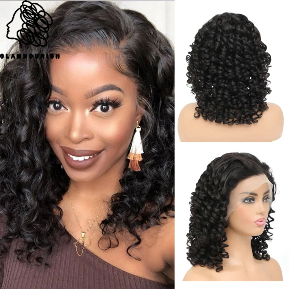 

Bouncy Curly Lace Front Wigs Pre Plucked Natural Hairline 200% Density Wand Curls Real 100% Human Hair 4x4 Closure Frontal Wigs