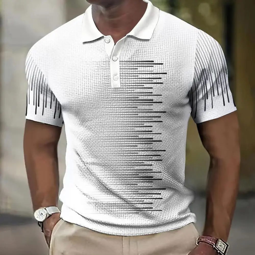 

Summer Stripe Men's Polo Shirt Casual Short Sleeve Print T-Shirts Fashion Business Sreetwear Oversized Polo T Shirt Men Clothes