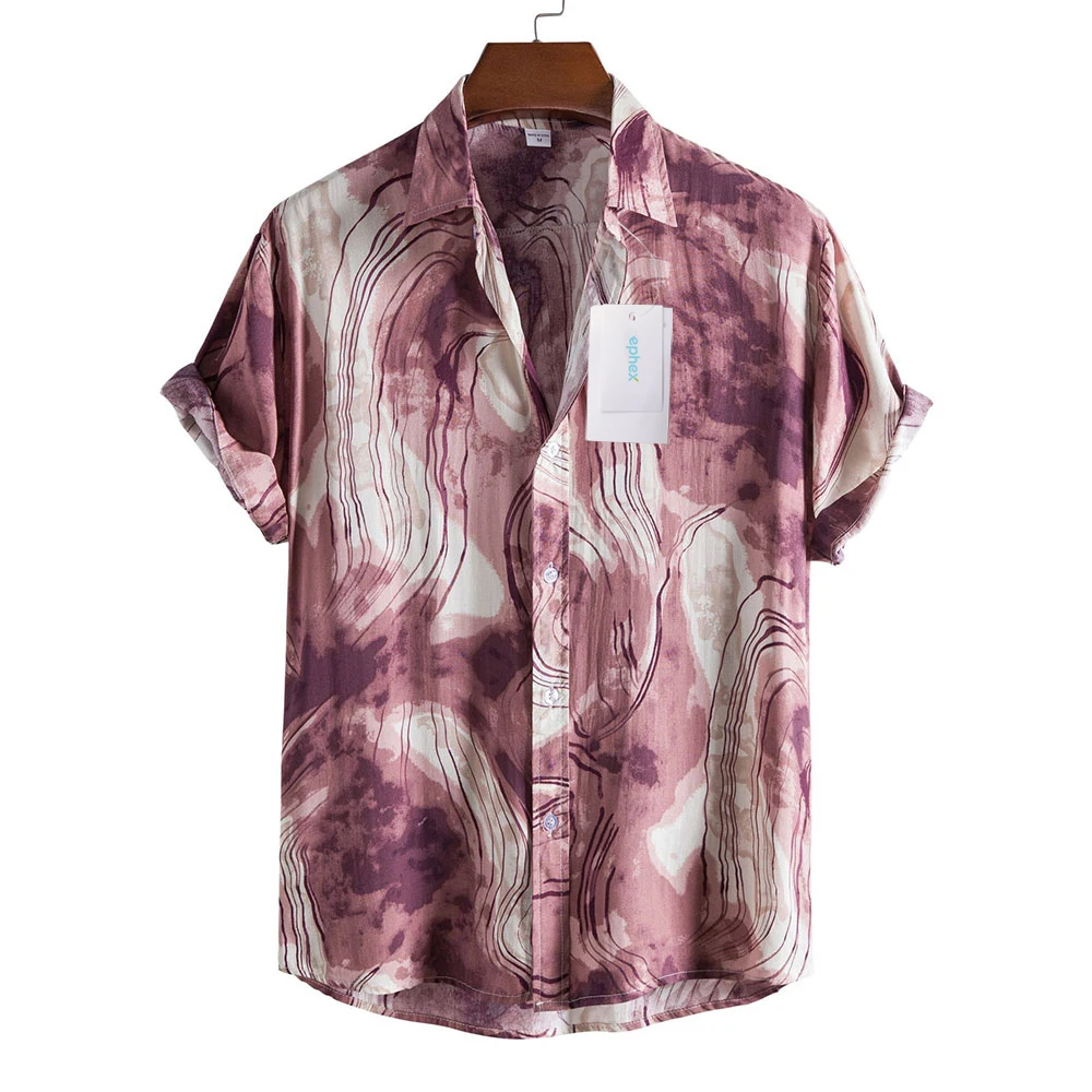 ephex Men's Shirts Men Hawaiian Casual Single-Breasted Cardigan Short Sleeve Shirt Oversize Printed Beach Blouses Button Tops