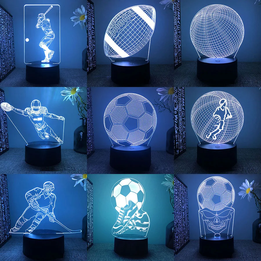 Football Basketball Baseball Ice Hockey 3d Led Lamp For Bedroom Rugby Field Hockey Night Lights DecorationChildren's Gift