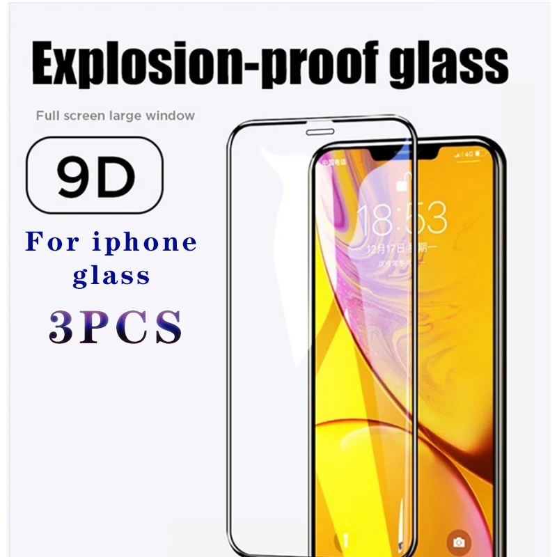 3Pcs Tempered Glass for IPhone 11 14 X XR XS MAX 7 8 Plus Screen Protectors for IPhone 13 Pro Max 12 Mini SE 9D Full Cover Glass
