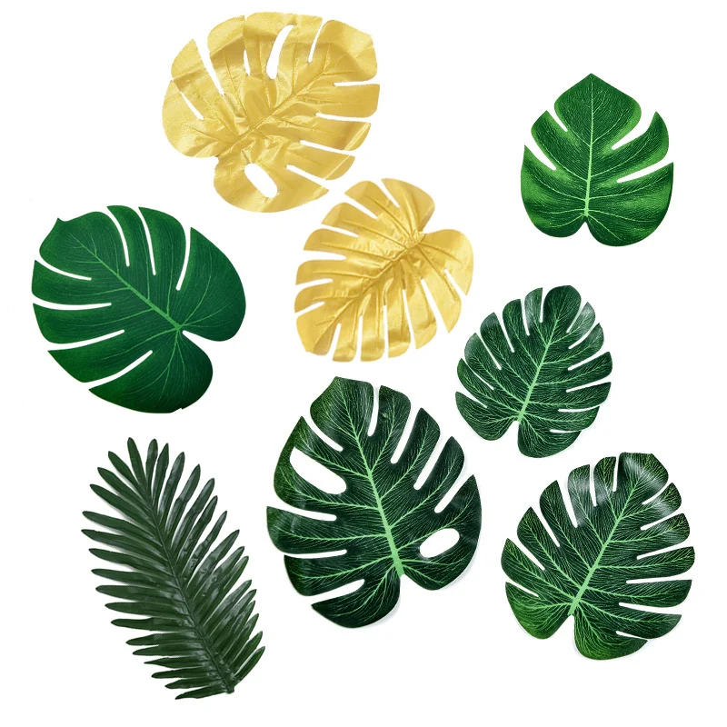 

10pcs Artificial Gold Green Turtle Leaf Scattered Tail Leaf Fake Silk Plant For Wedding Birthday Party Home Decor Palm Leaves