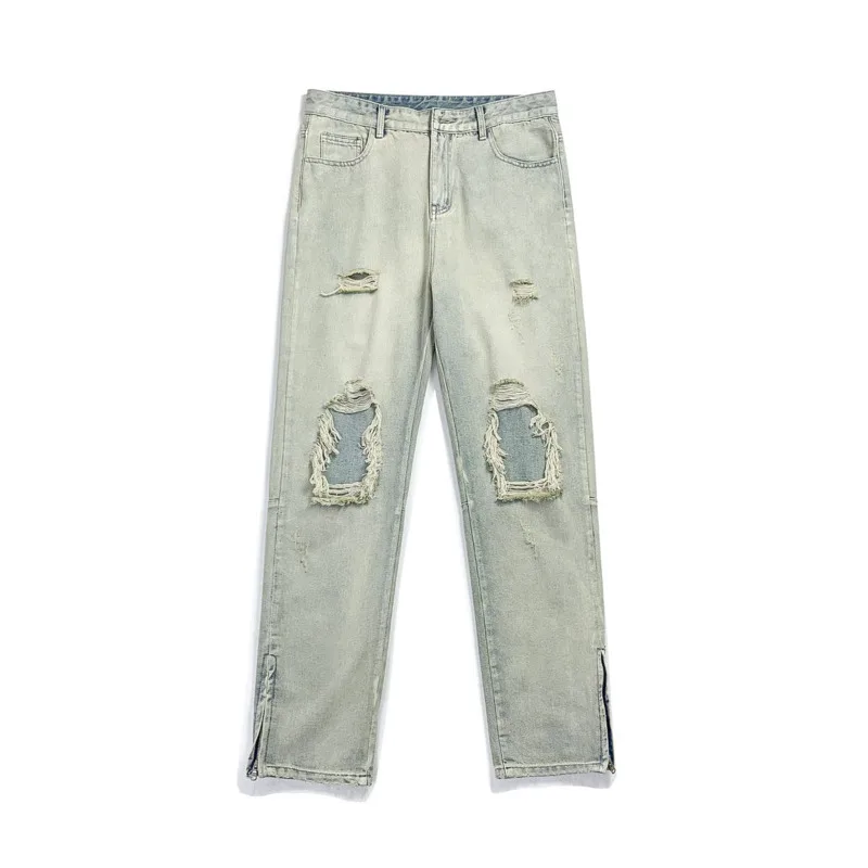 Summer Ripped Blue Jeans Men's Fashion Casual Straight Jeans Men Streetwear Loose Hip Hop Hole Denim Pants Mens Trousers S-2XL