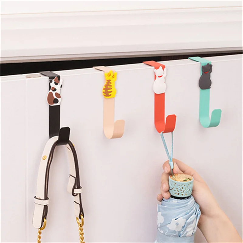 

Cartoon Cat Door Back Metal Hook Clothes Coat Hanger Multi-purpose Punch-free Home Kitchen Bathroom Cabinet Storage Hook