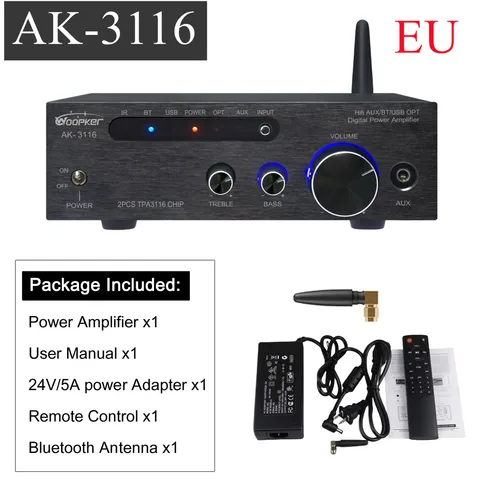 Woopker TPA3116D2*2 Усилитель для сабвуфера Bluetooth AK3116 100 Вт * 2 HiFi 2,0 Цифровые аудиоусилители мощности Класс D Усилитель Bass Treble