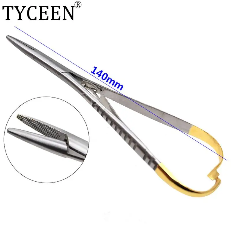 

Стоматологический держатель игл, щипцы, изогнутая позолоченная ручка, Ортодонтические щипцы из нержавеющей стали, инструменты для хирурги...