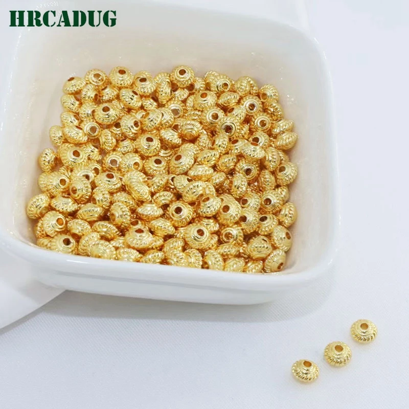 5mm*3.2mm Wheel Bead DIY Accessories 18K Gold Plated Round Texture Spacer Beads For Bracelet Jewelry Materials Beads Separators